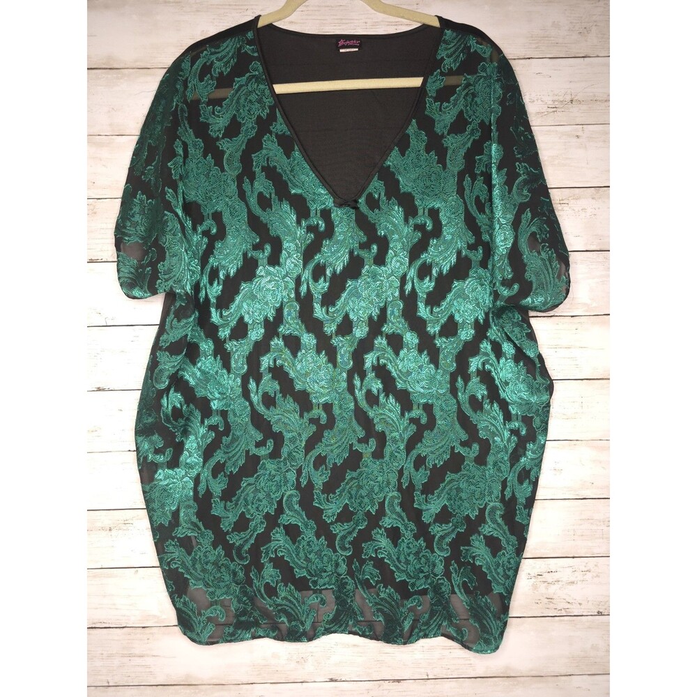 Vintage Fredericks of Hollywood Nightie Nightgown Womens 1X 2X Green Lace Black
